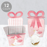 Girl’s first birthday party favor boxes with 3D bows, set of 12