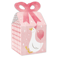 One Silly Goose pink bow favor boxes, set of 12, square paper boxes with 3D bow for girl’s first birthday party favors
