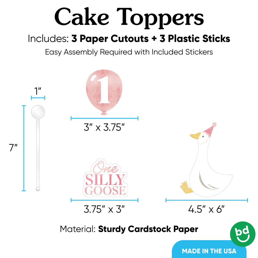 3 count pink goose cake topper set with sticks