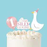 one silly goose pink cake toppers 3 piece set on cake