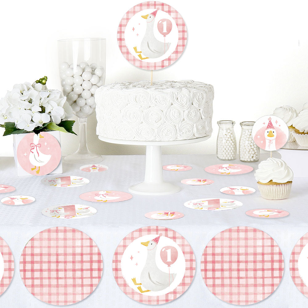 Party table scatter and centerpiece decoration, pink Silly Goose confetti set