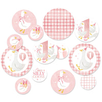 One Silly Goose pink giant circle confetti, set of 27 cardstock pieces in assorted sizes for girl’s first birthday party tables