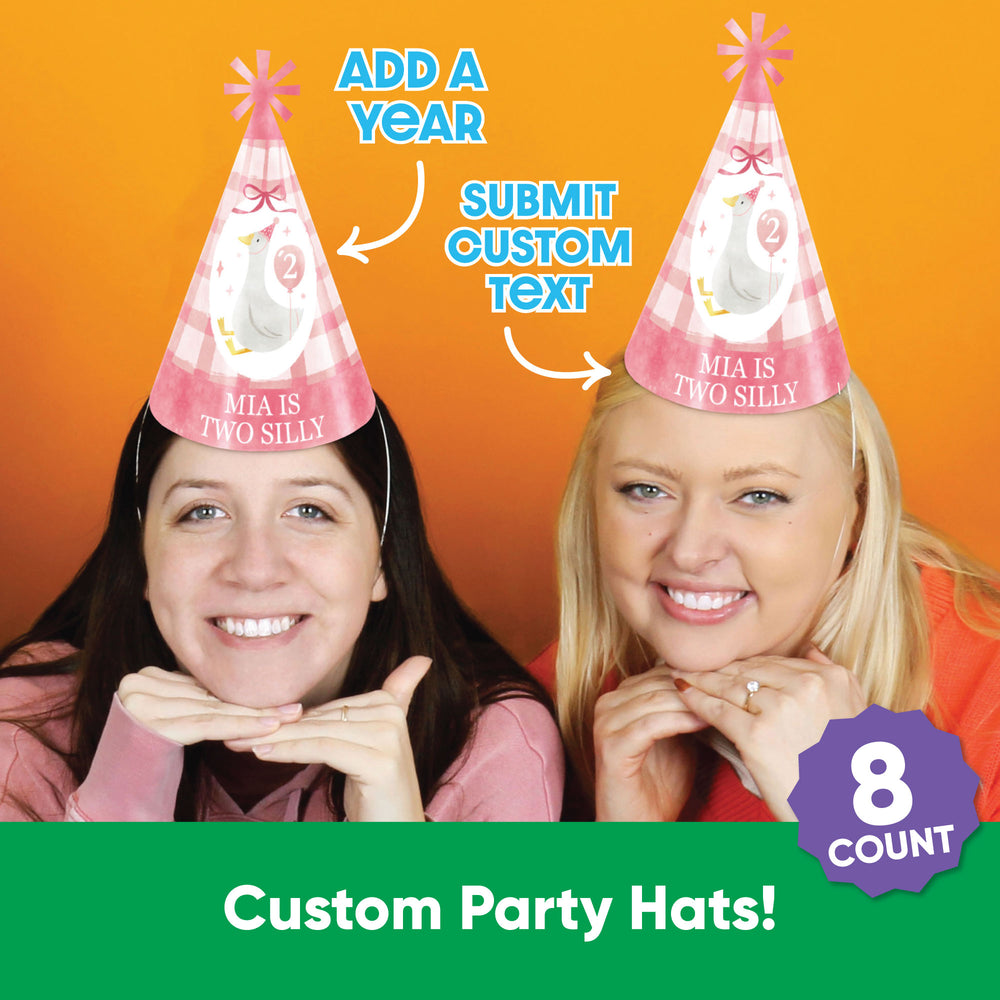 Custom Text One Silly Goose Pink Cone Hat - 8 Ct