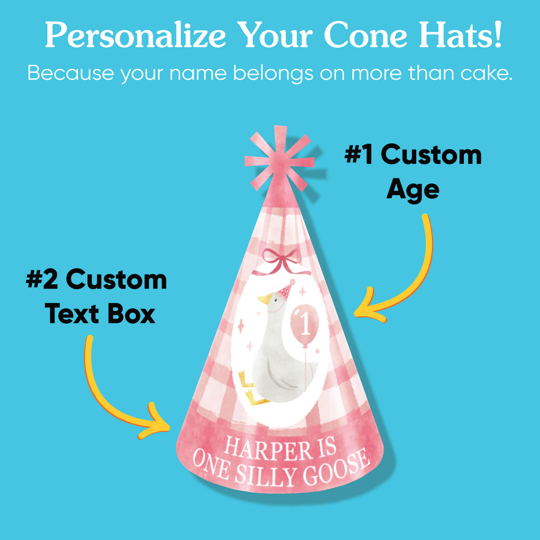 Personalized goose design and custom age on cone party hat
