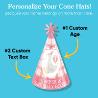 Personalized goose design and custom age on cone party hat