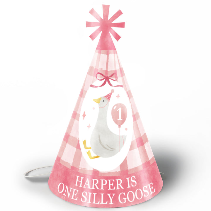 One Silly Goose pink custom cone party hats set of eight