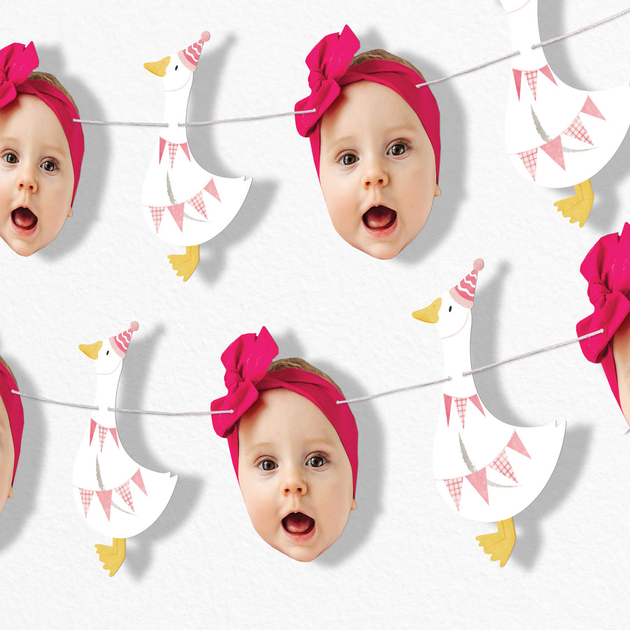 One Silly Goose pink custom fun face garland banner display
