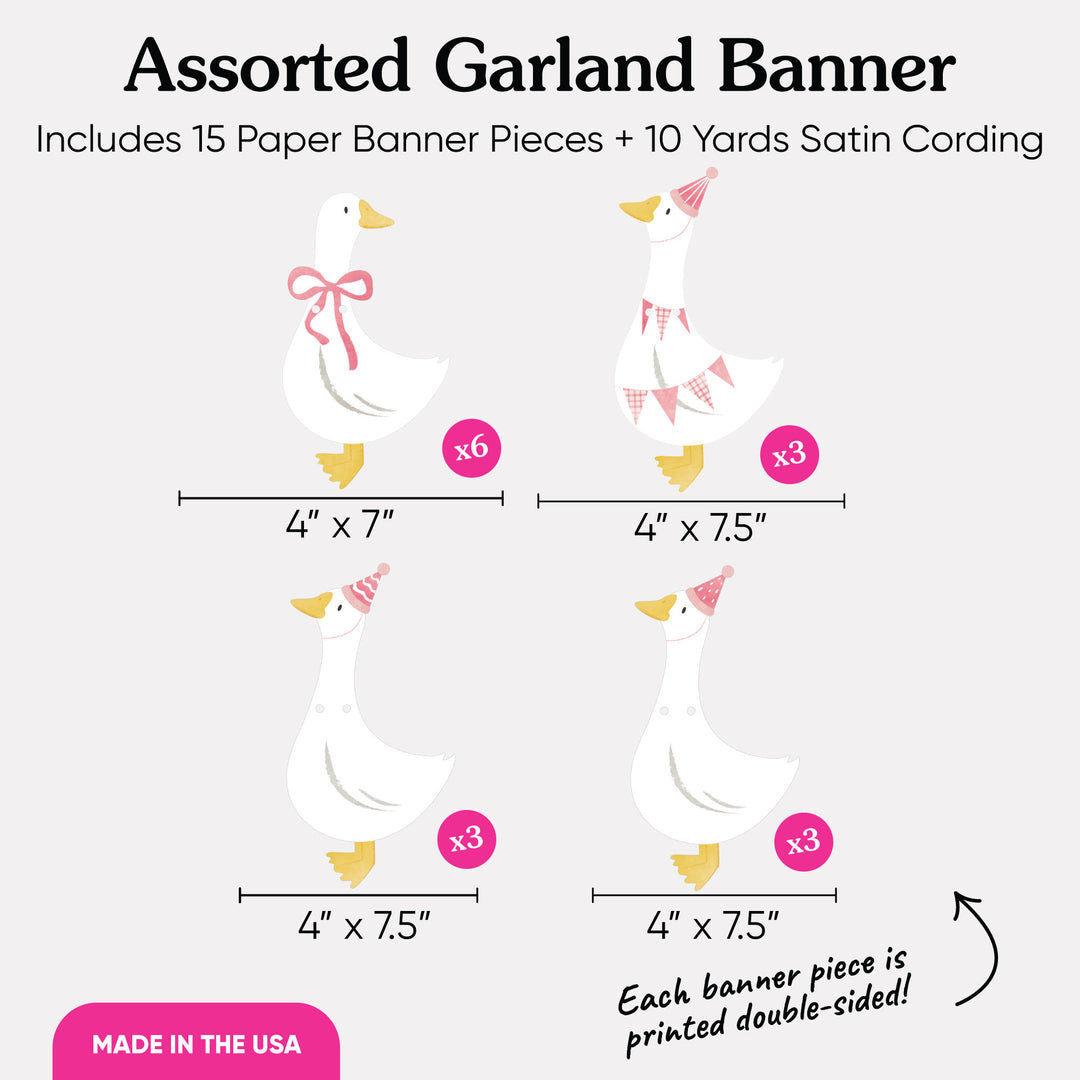 Assorted pink Silly Goose banner pieces for party table or photo backdrop