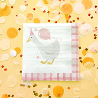 Close-up of pink gingham detail on silly goose napkin