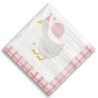 Close-up of pink gingham detail on silly goose napkin