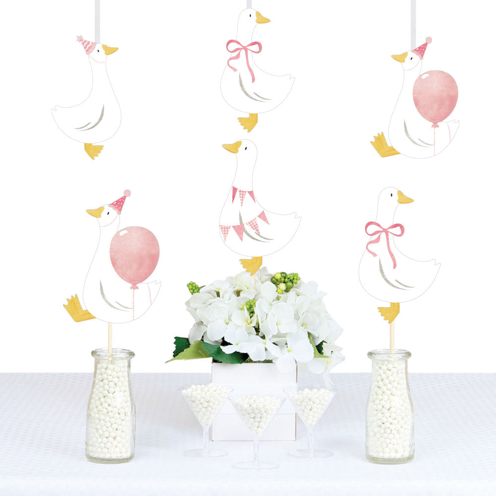 Silly Goose pink party essentials kit with 20 goose-shaped cutouts