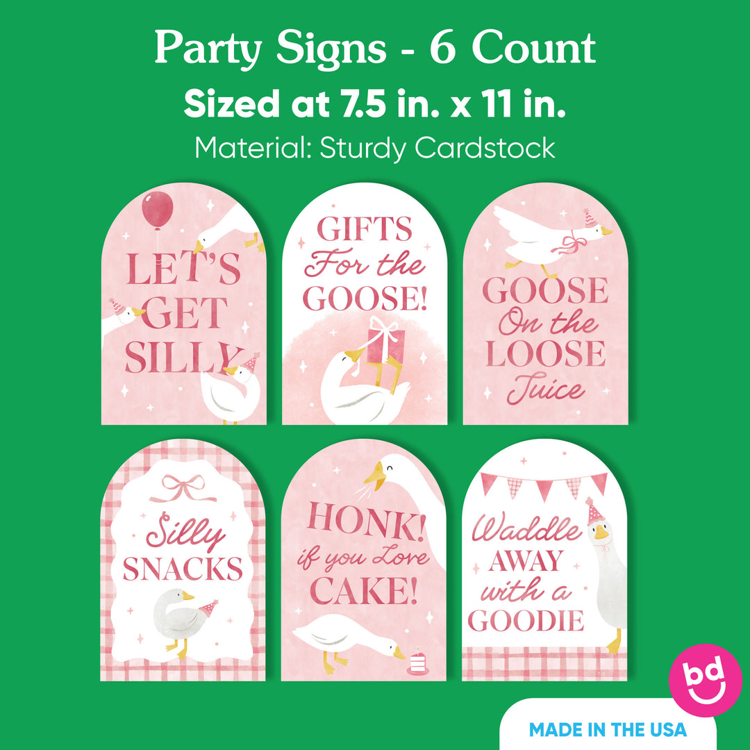 One Silly Goose Pink Party Signs Set - 6 Ct
