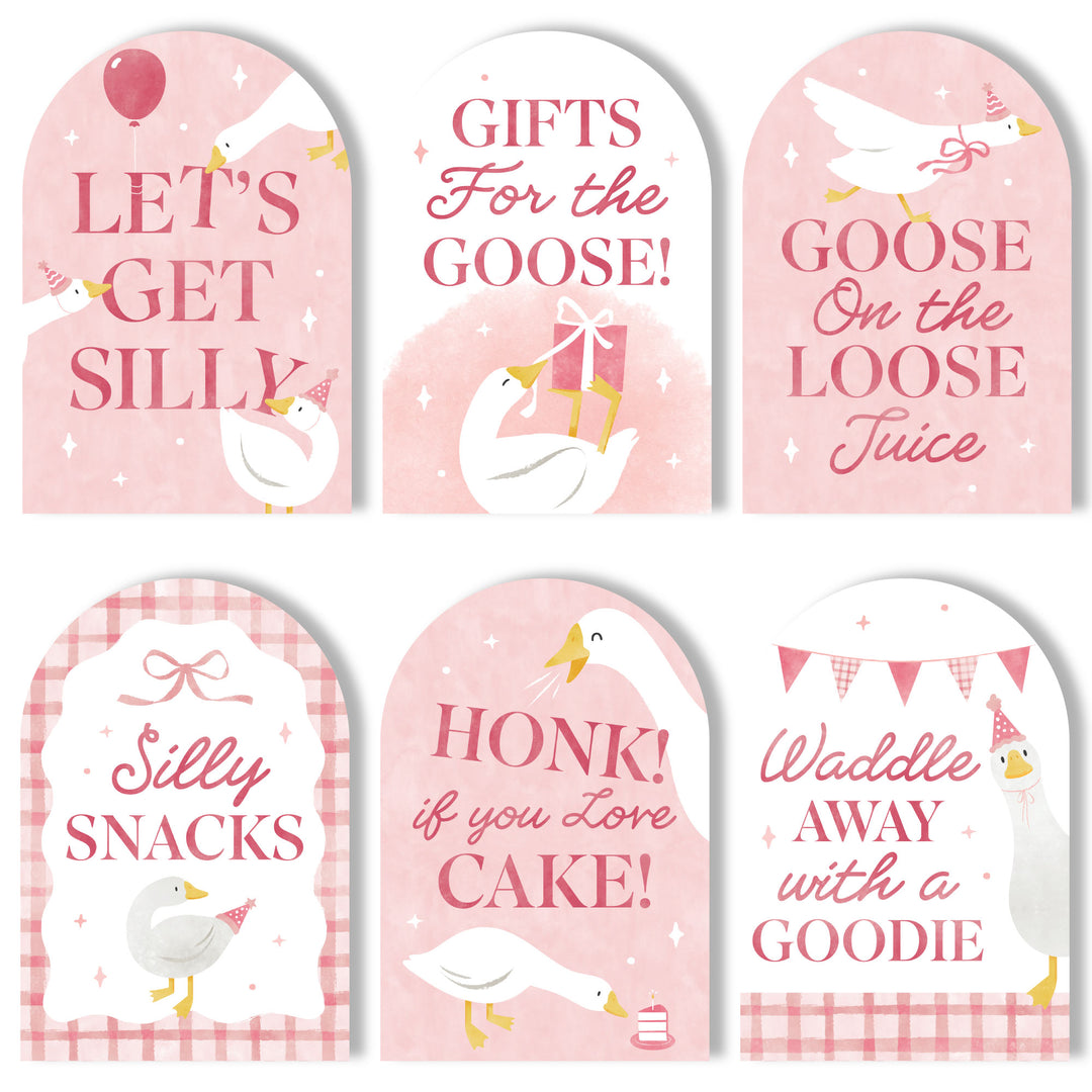 One Silly Goose Pink Party Signs Set - 6 Ct