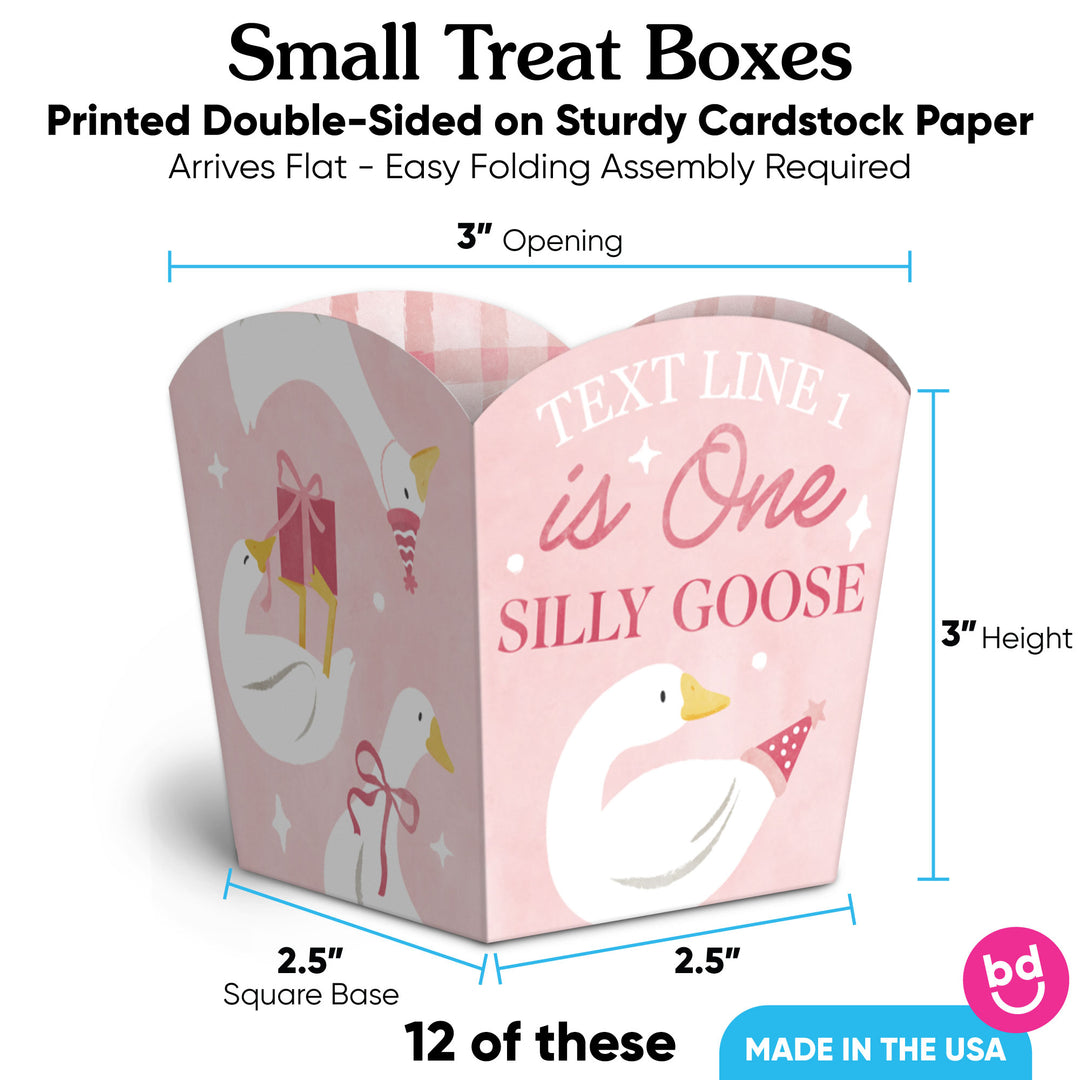 Custom Text One Silly Goose Pink Treat Boxes - 12 Ct