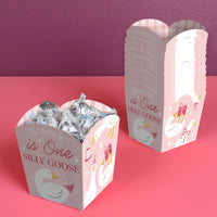 Custom Text One Silly Goose Pink Treat Boxes - 12 Ct