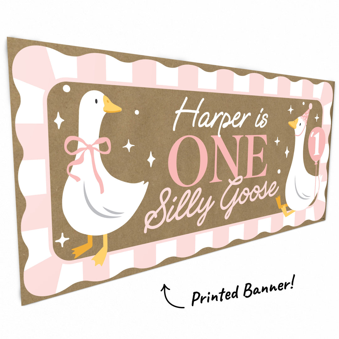 Goose and pink bow artwork close-up