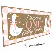 Goose and pink bow artwork close-up