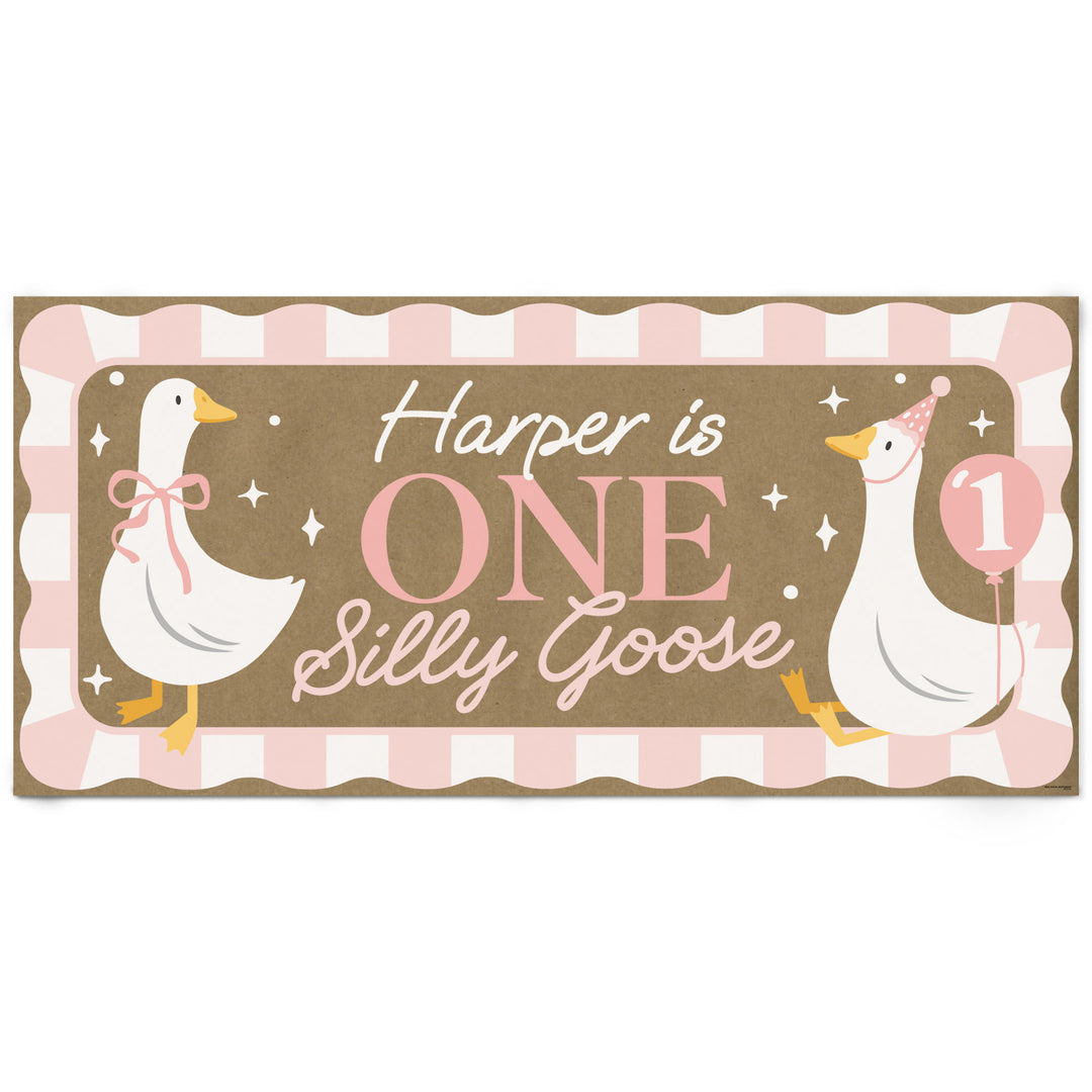 Personalized Pink One Silly Goose kraft birthday banner