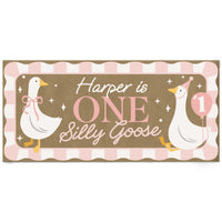 Personalized Pink One Silly Goose kraft birthday banner