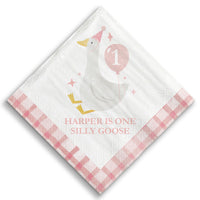 One Silly Goose pink personalized napkins with custom name