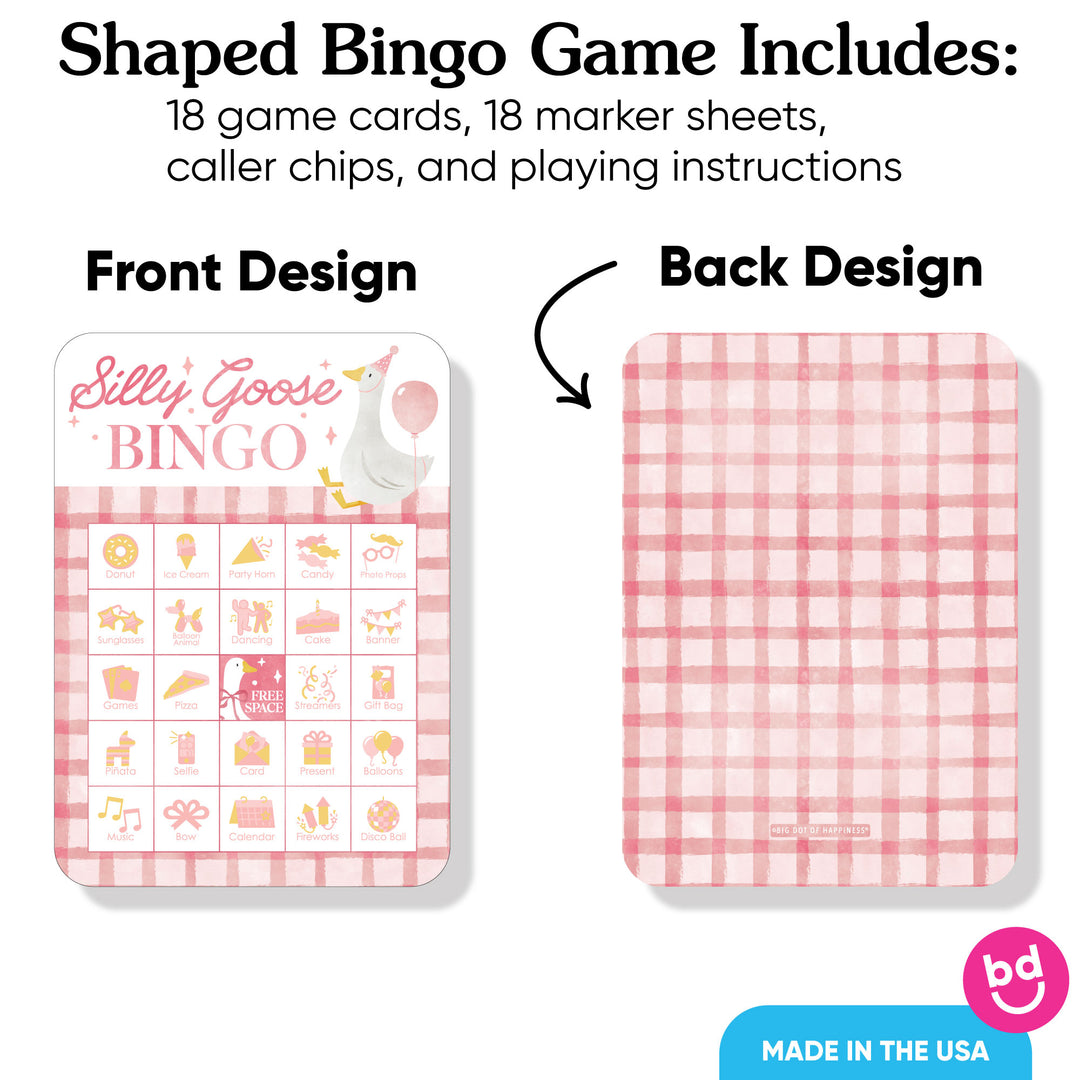 Pink goose themed picture bingo game printed on sturdy cardstock
