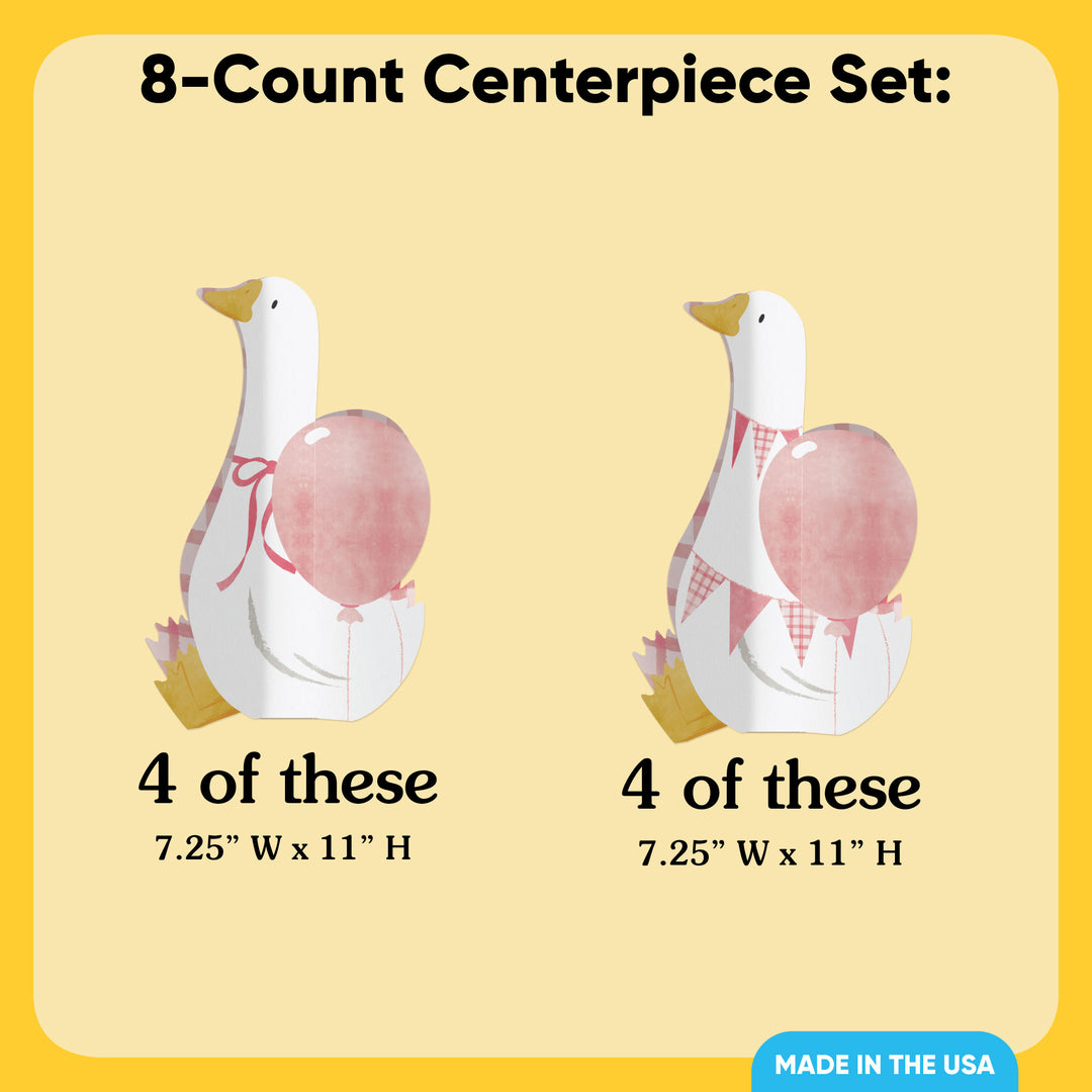 Set of 8 One Silly Goose Pink 3D table centerpieces with vintage-inspired goose artwork