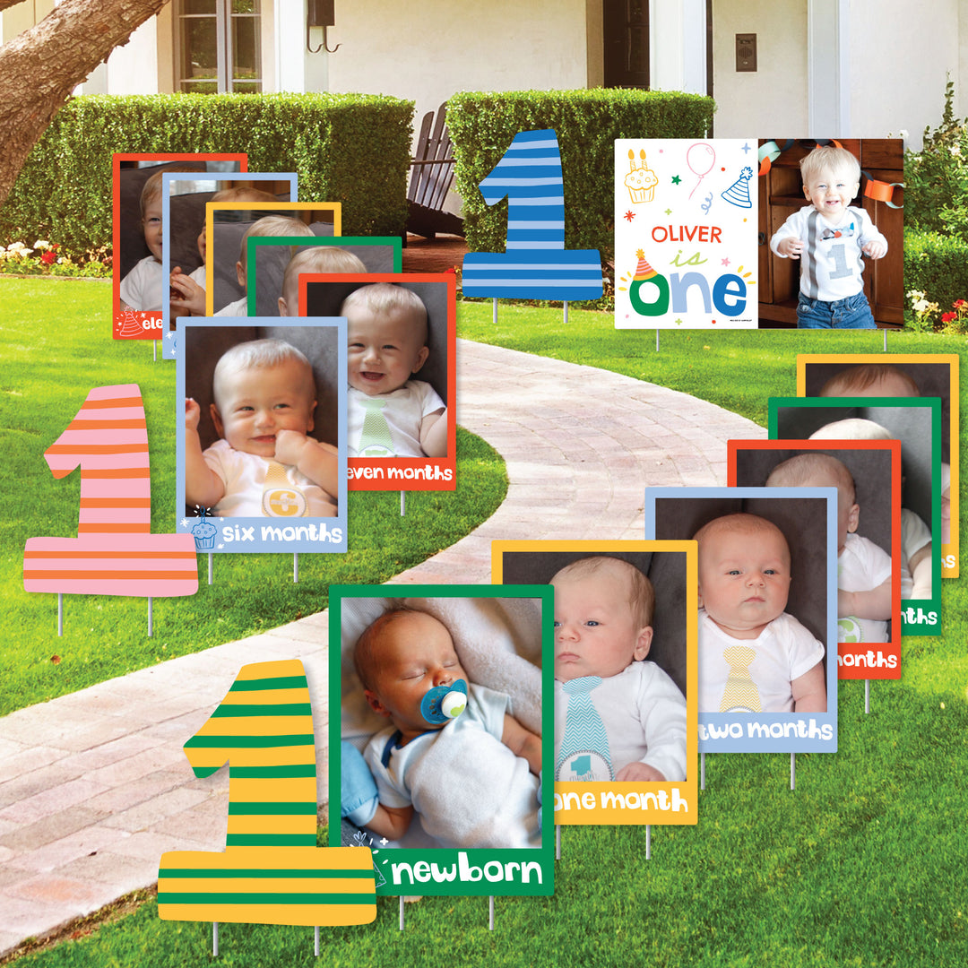 Custom Photo One is Fun 1st Birthday Party Yard Sign Set