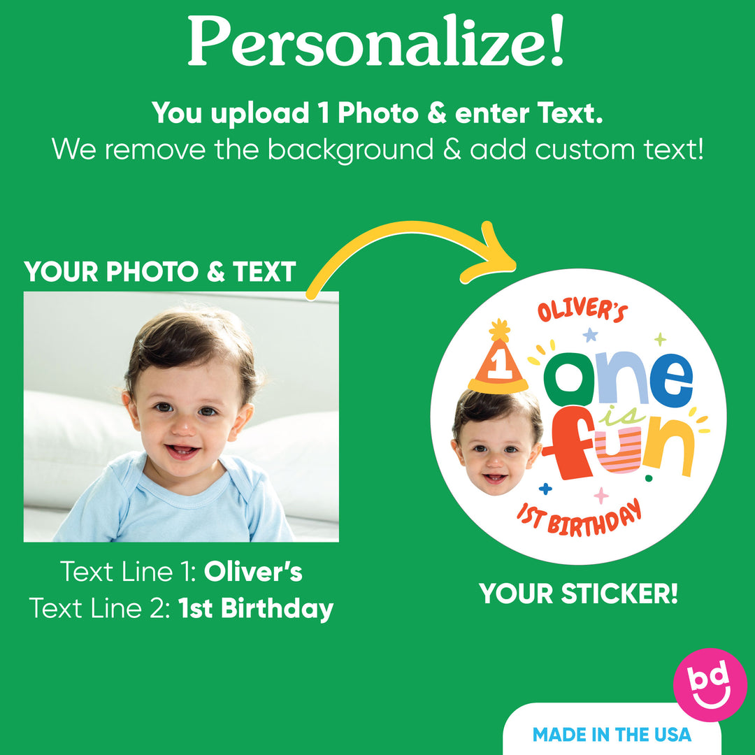 Custom Face Round Stickers - One is Fun - 24 Ct