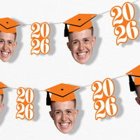 Orange graduation fun face garland banner with custom faces