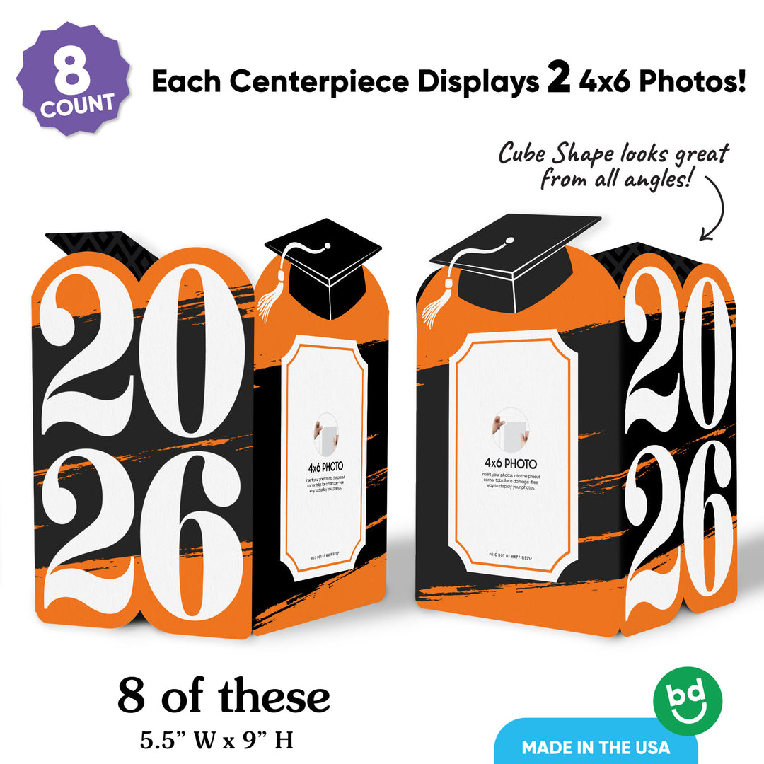Orange photo holder centerpiece showing photo tab detail