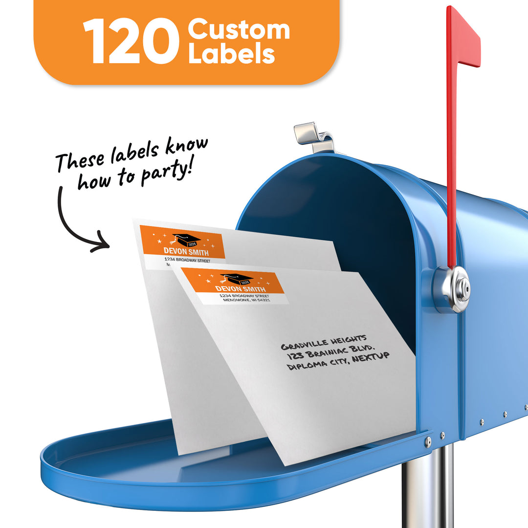Custom Text Orange Graduation Return Address Labels - 120 Ct
