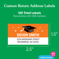 Custom Text Orange Graduation Return Address Labels - 120 Ct