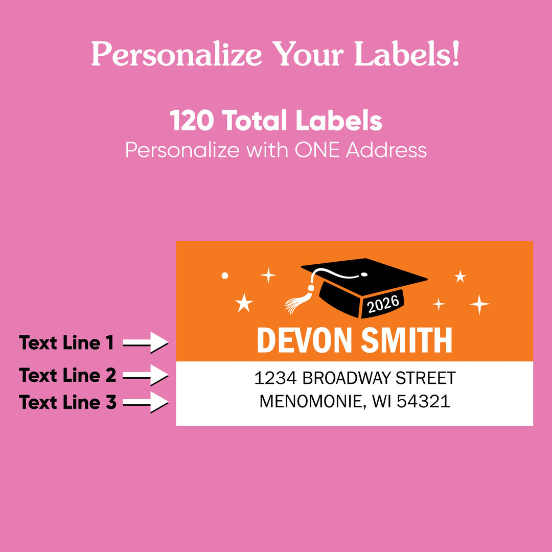 Custom Text Orange Graduation Return Address Labels - 120 Ct