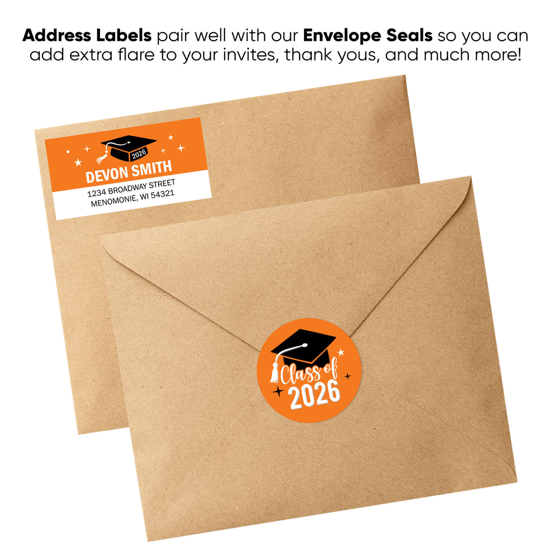 Custom Text Orange Graduation Return Address Labels - 120 Ct