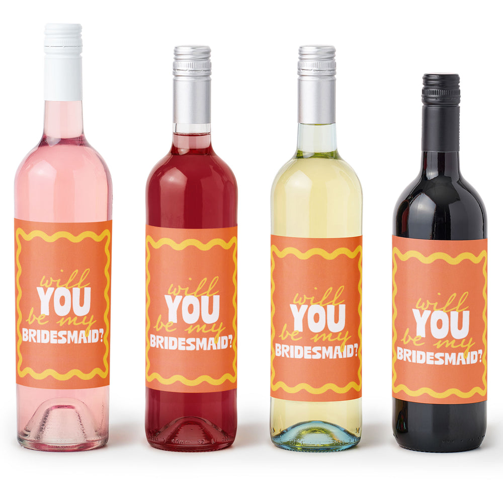 Wavy Bridal Wine Bottle Labels - 4 Ct