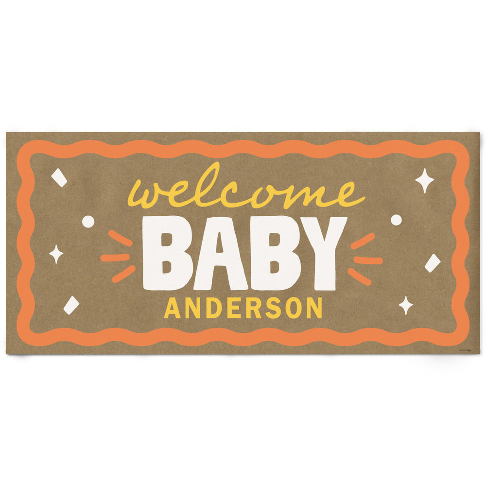 Custom Text Wavy Baby Shower Kraft Banner