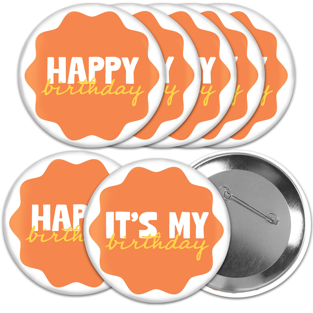 Orange and yellow wavy birthday buttons set main image