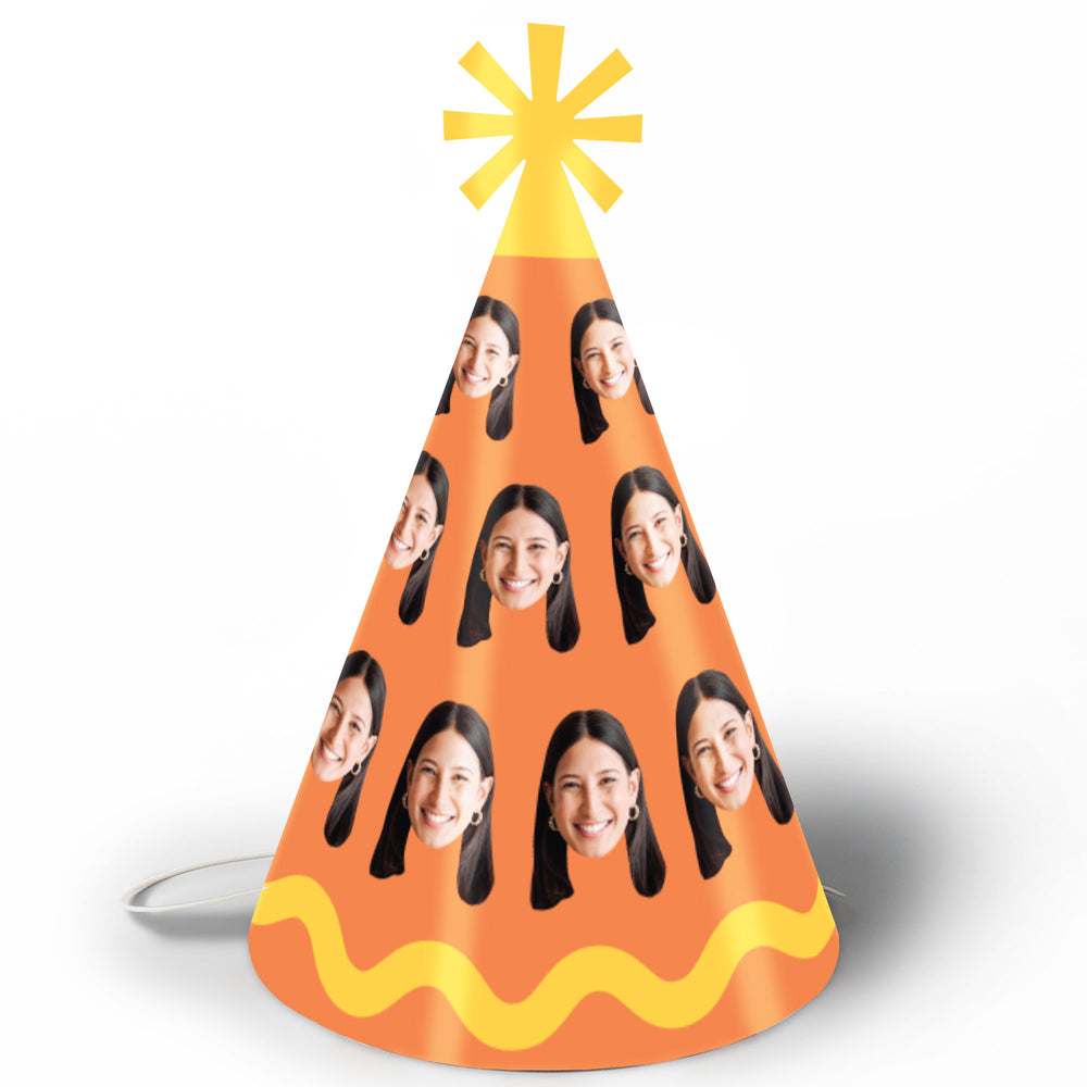 Custom Face Wavy Birthday Cone Hat - 8 Ct
