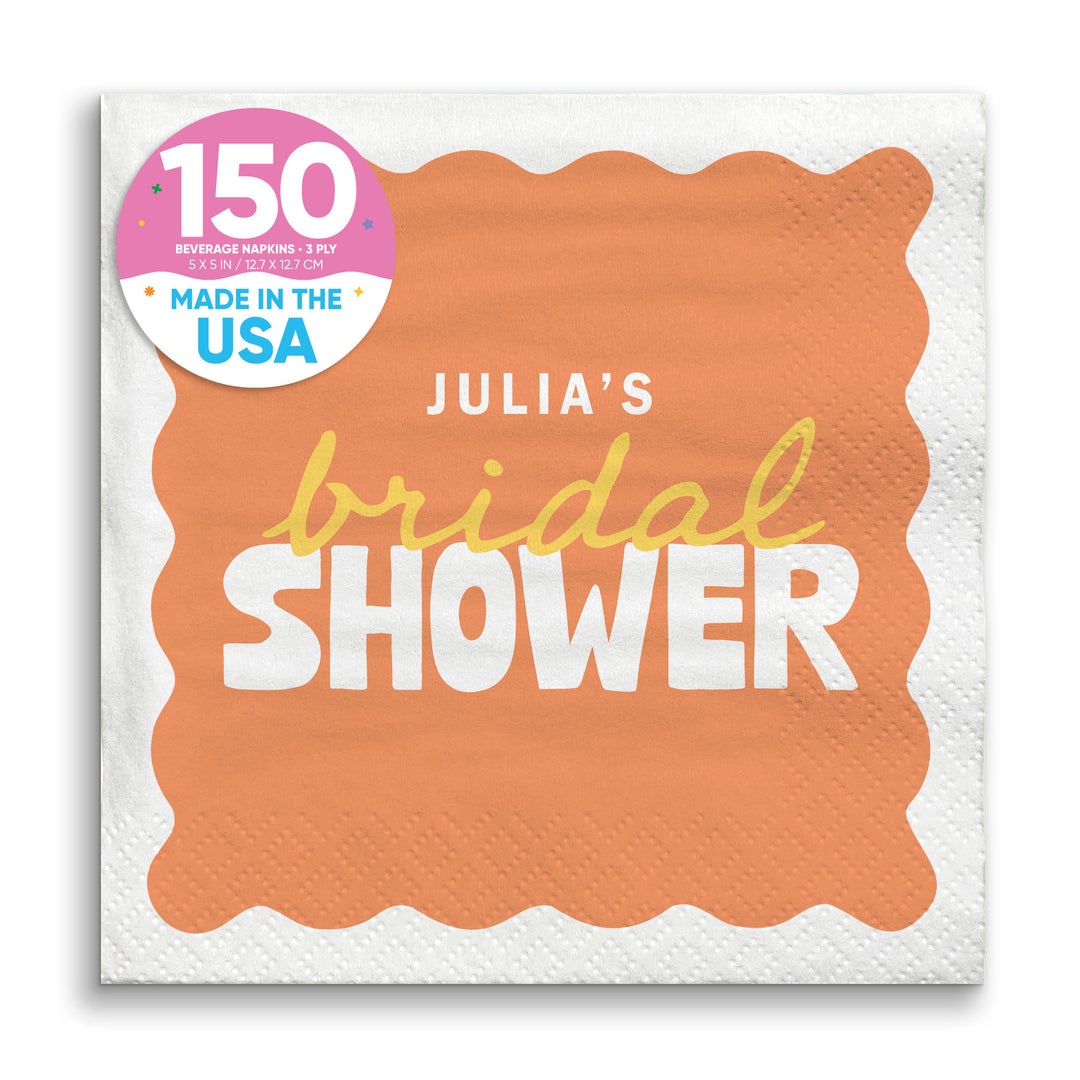 Orange and Yellow Custom bridal shower beverage napkins 150 Count