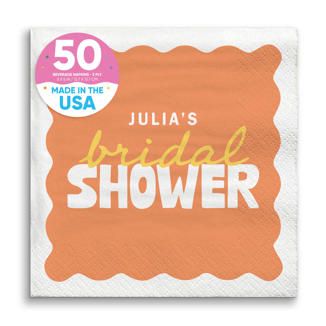 Orange and Yellow Custom bridal shower beverage napkins 50 Count