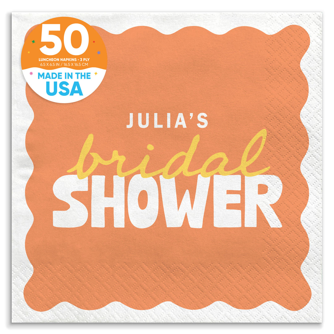 Orange and Yellow Custom bridal shower luncheon napkins 50 Count