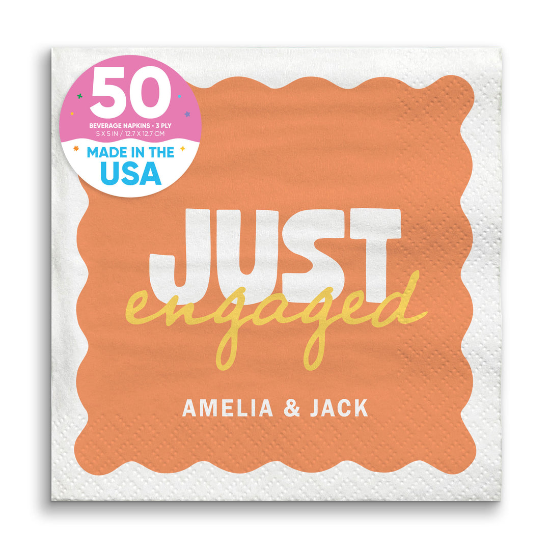 Orange and Yellow Custom retro engagement party beverage napkins 50 Count