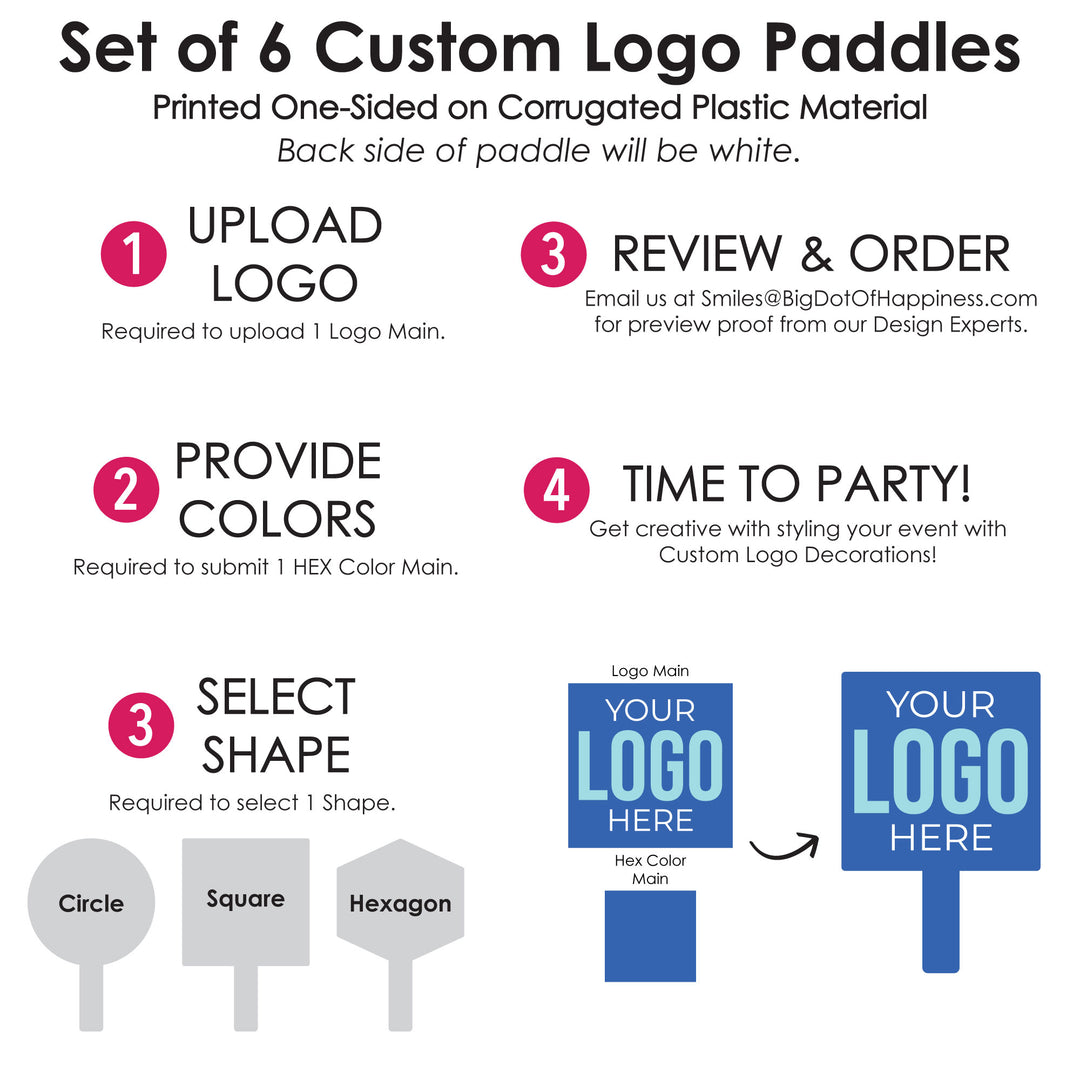 Custom Logo Paddles - Personalized Branded Business Party Photo Booth and Fan Props - Set of 6