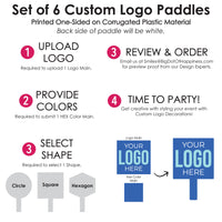 Custom Logo Paddles - Personalized Branded Business Party Photo Booth and Fan Props - Set of 6