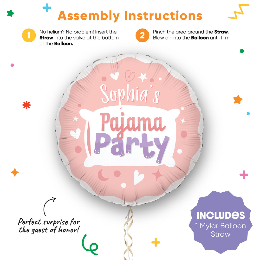 Custom Text Balloon - Pajama Party - Double Sided - 1 Ct