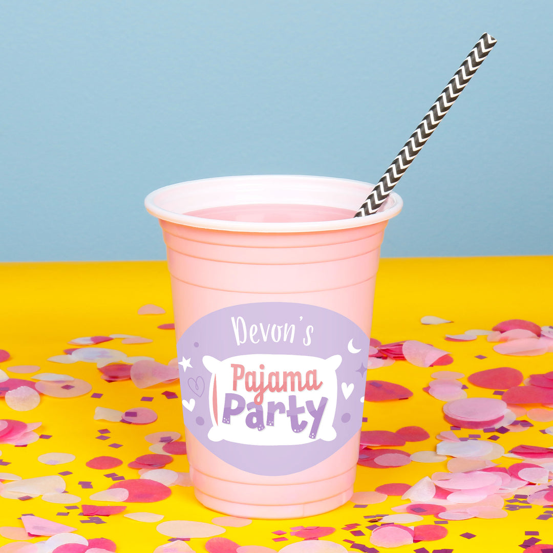 Custom Text Party Cups - Pajama Party - 16 Ct