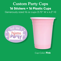 Custom Text Party Cups - Pajama Party - 16 Ct