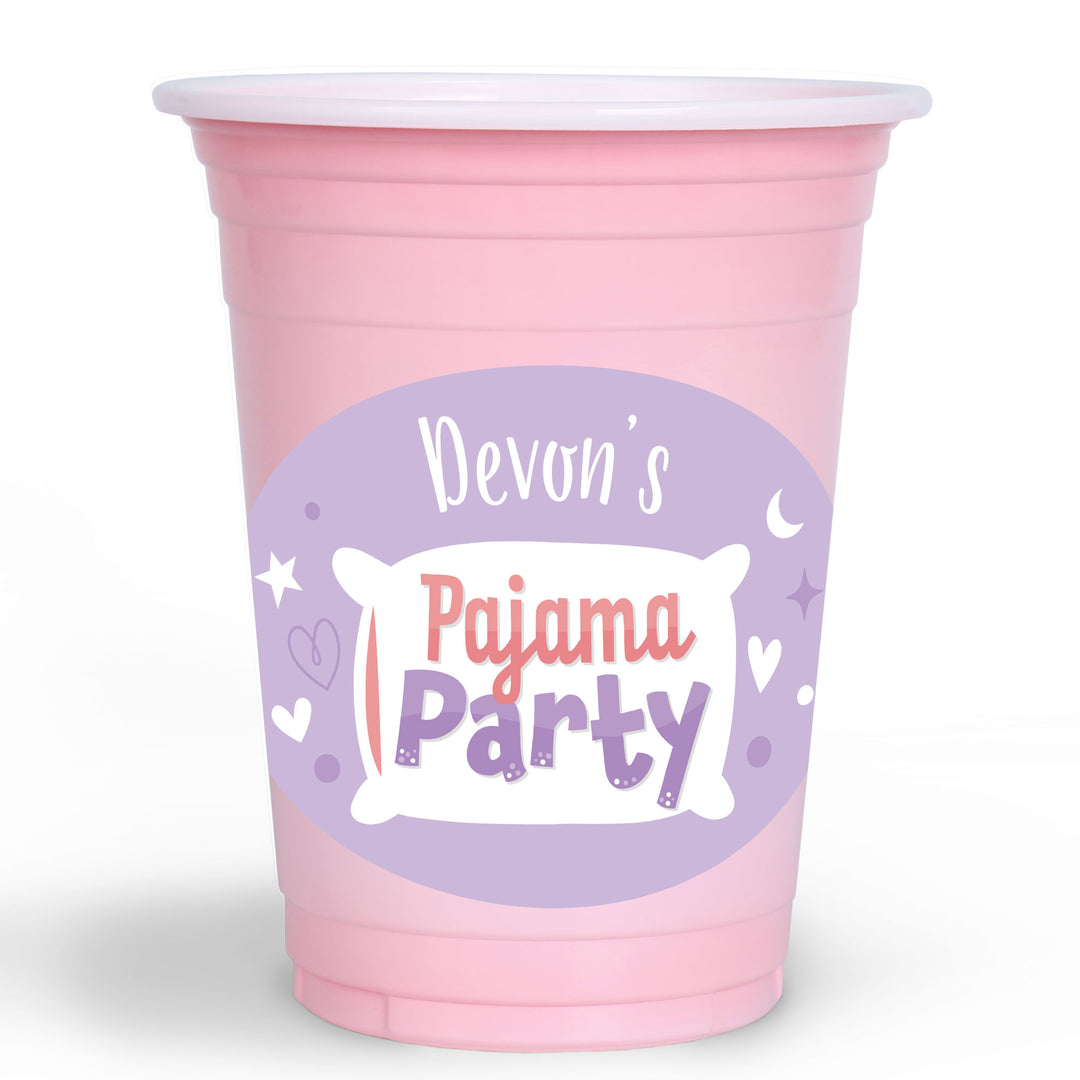 Custom Text Party Cups - Pajama Party - 16 Ct