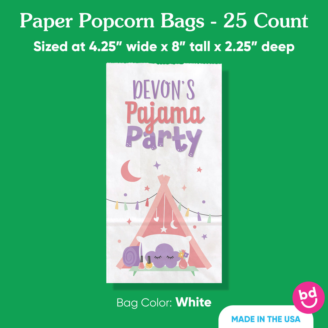Custom Text Popcorn Bag - Pajama Party - 25 Ct