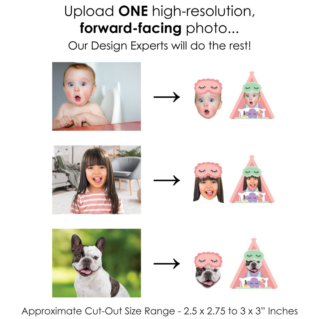 Custom Photo Pajama Slumber Party - Girls Sleepover Birthday Party DIY Shaped Fun Face Cut-Outs - 24 Count